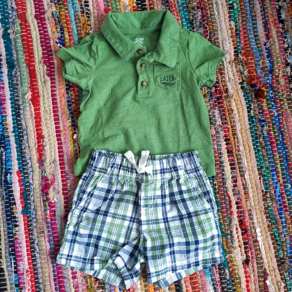 CARTER'S Later Gator Polo and Plaid Short Set 6m - Picture 1 of 4